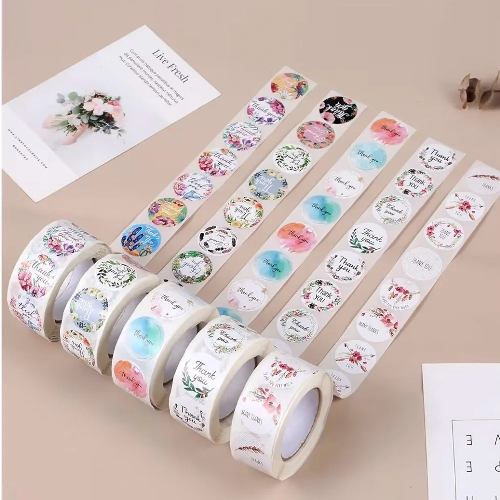 Floral Thank You Stickers Roll